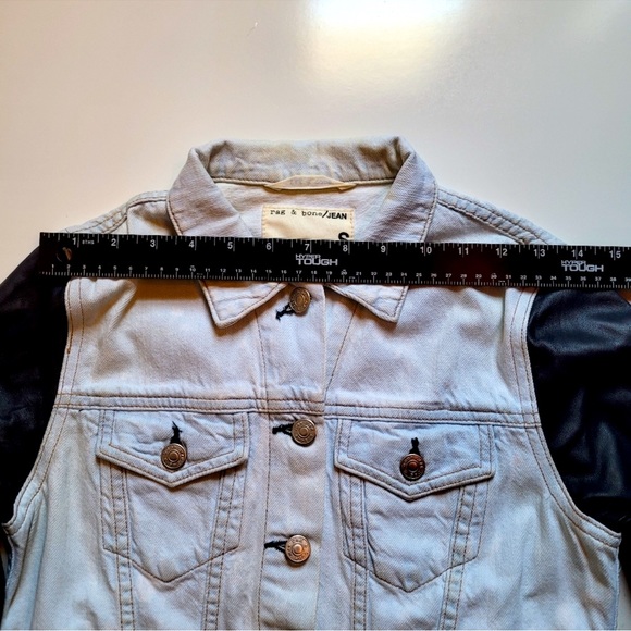 Rag & bone leather sleeve jean jacket women's small - Picture 2 of 9
